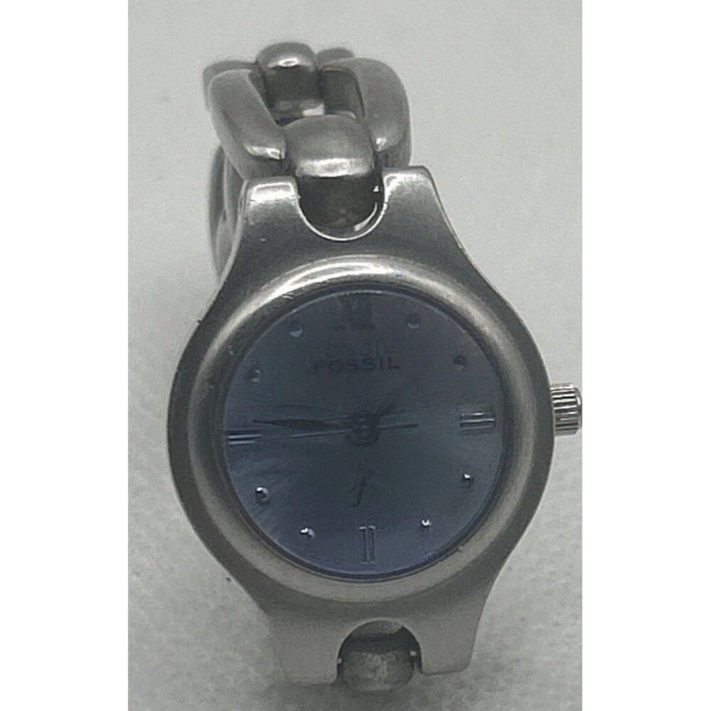 Womens Fossil F2 Watch Blue Dial Silver Tone Adjust O Matic ES-9021 New Battery